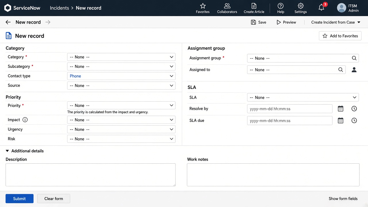 Module practice — Incident New form